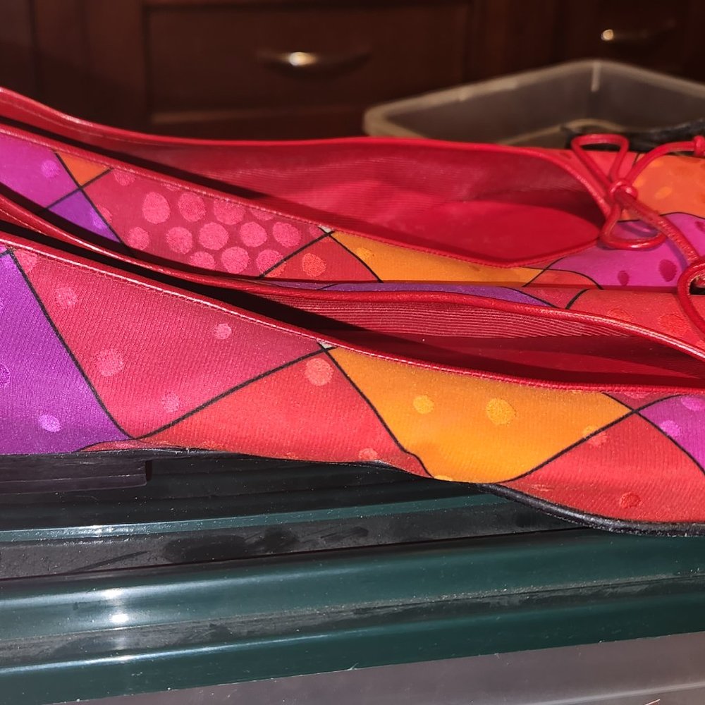 stuart weitzman vintage red, pink, and orange ballet flats sz10
